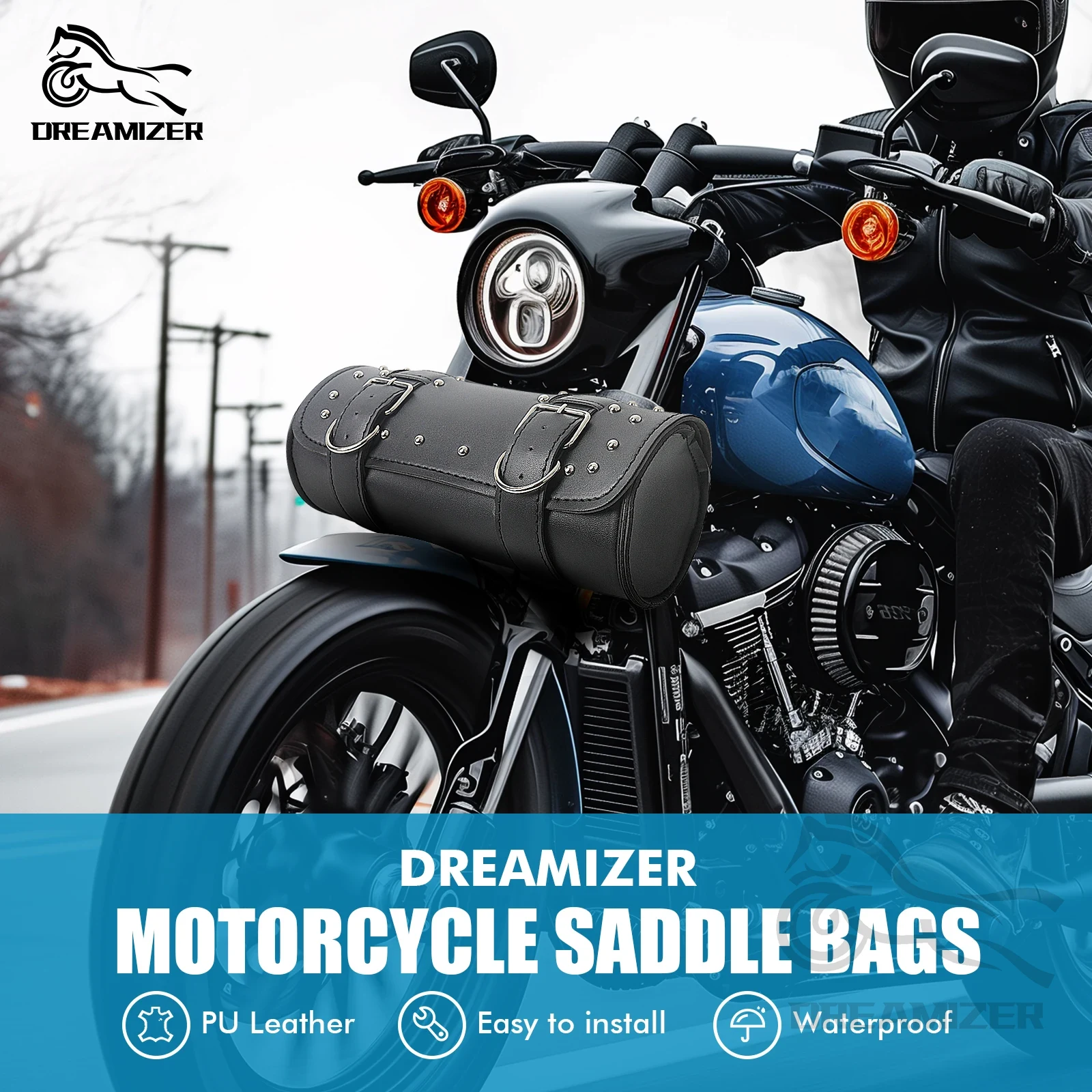 Waterproof Motorcycle Handlebar Bag Pouch - Motorfiets voorvork gereedschapstas PU lederen etui