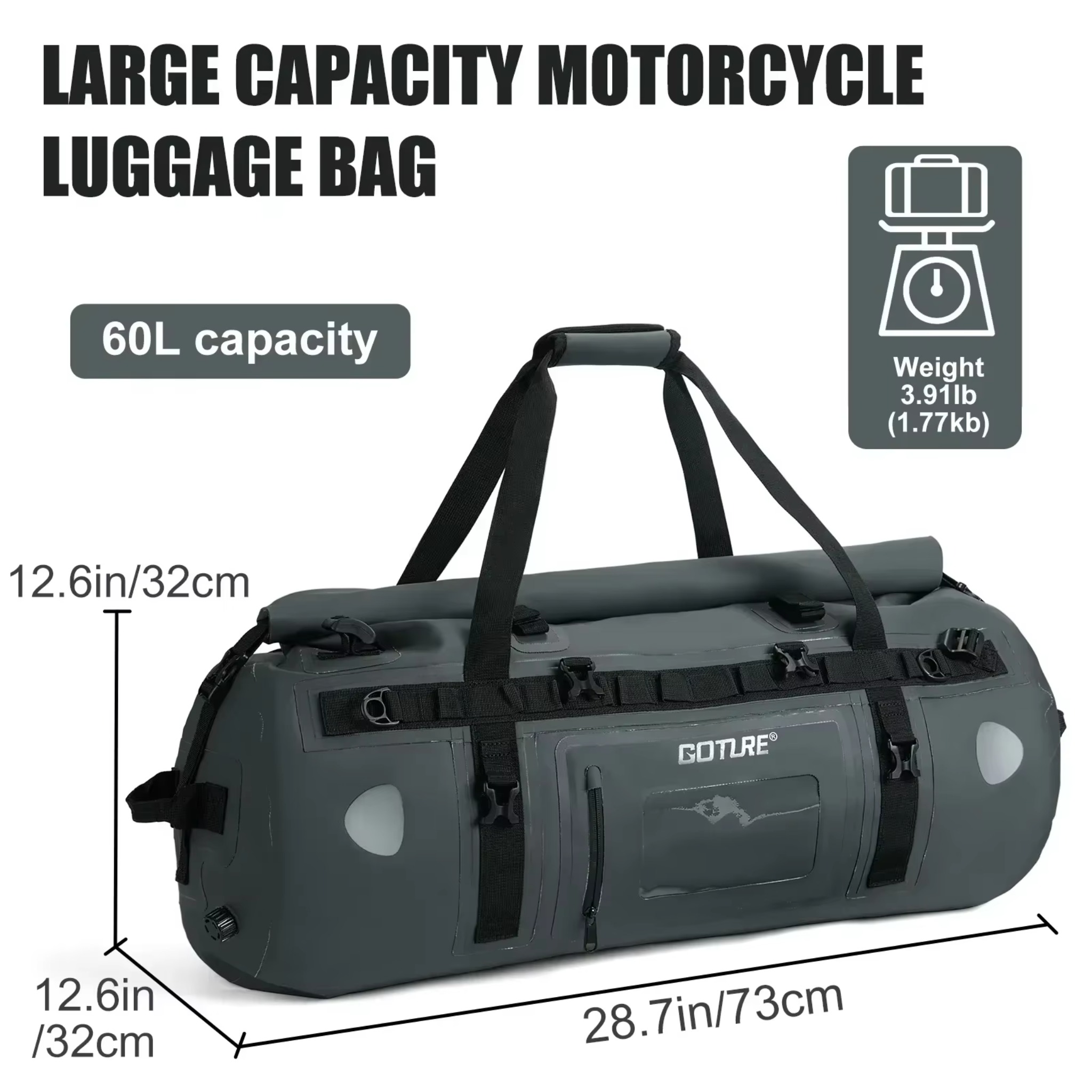 Goture 40/60L waterdichte moto - Motorcycle Tail Bag Waterproof Roll Top recensie en prijs